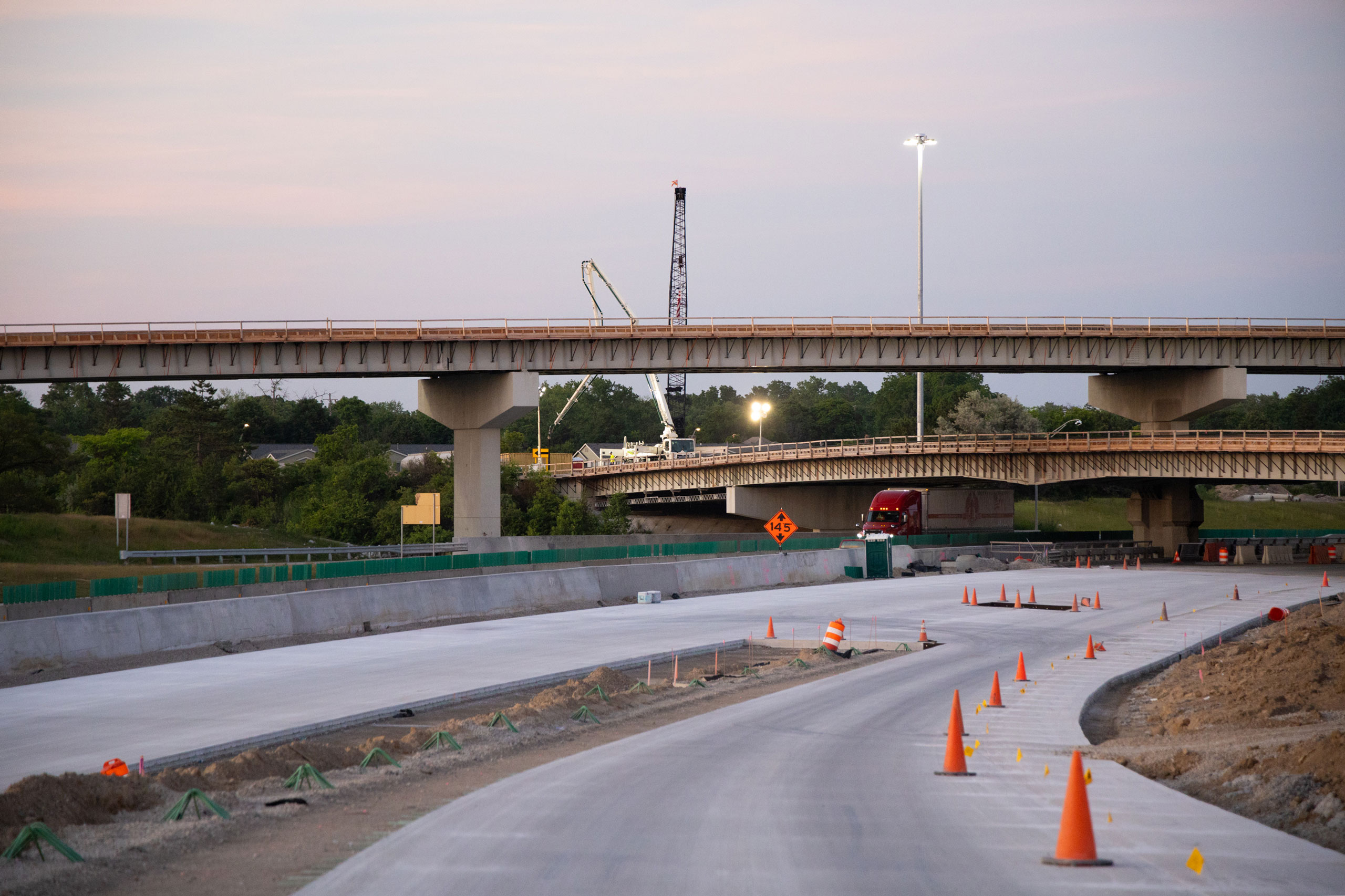 Under construction highway on-ramp and overpass