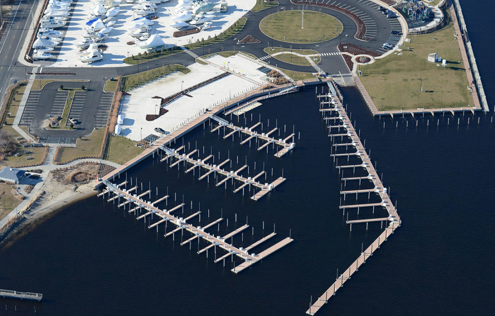 aerial of Trader's Cove Marina in Brick
