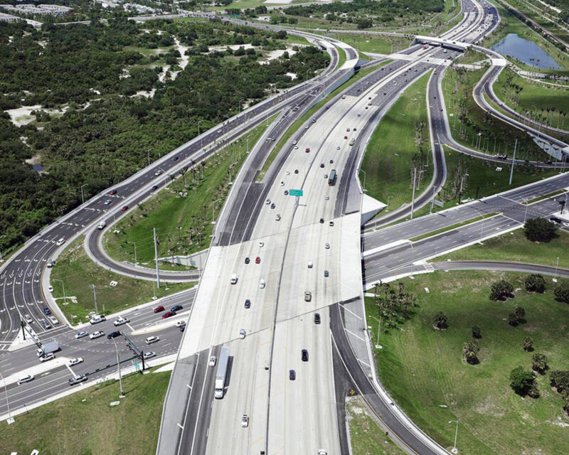 aerial of highway overpass