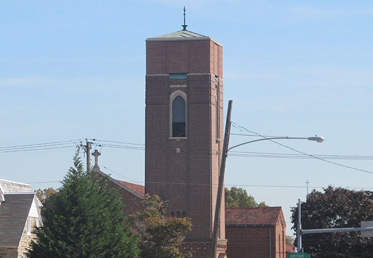A view of the tower of St. John's Lutheran Church tower