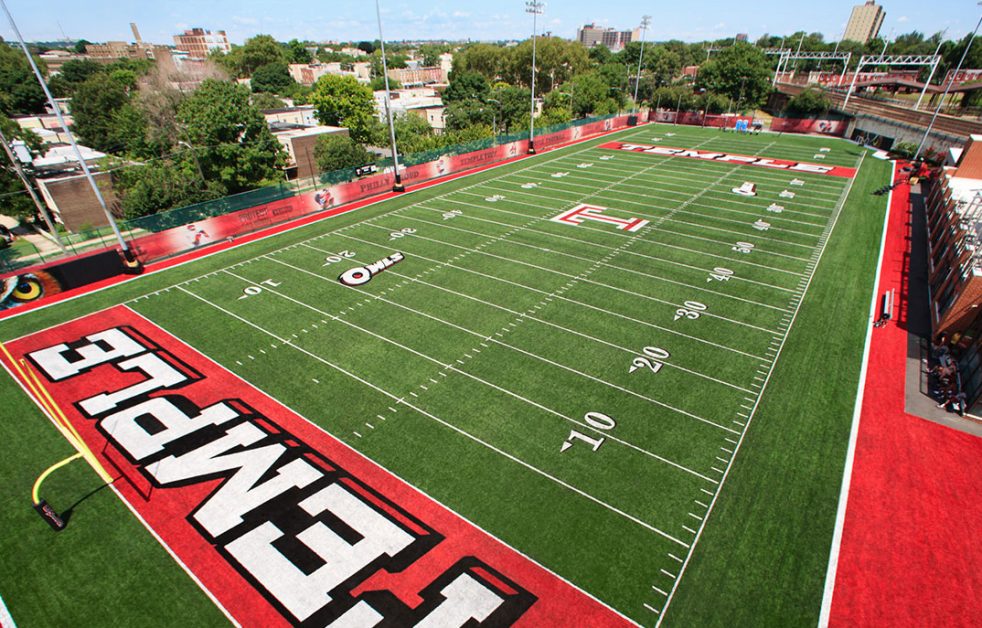 aerial view of the Temple University fields