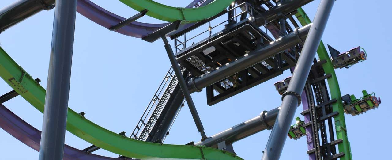 close up of the joker coaster track