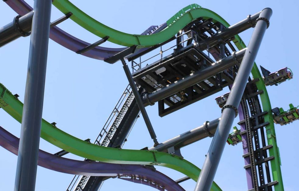 close up of the joker coaster track