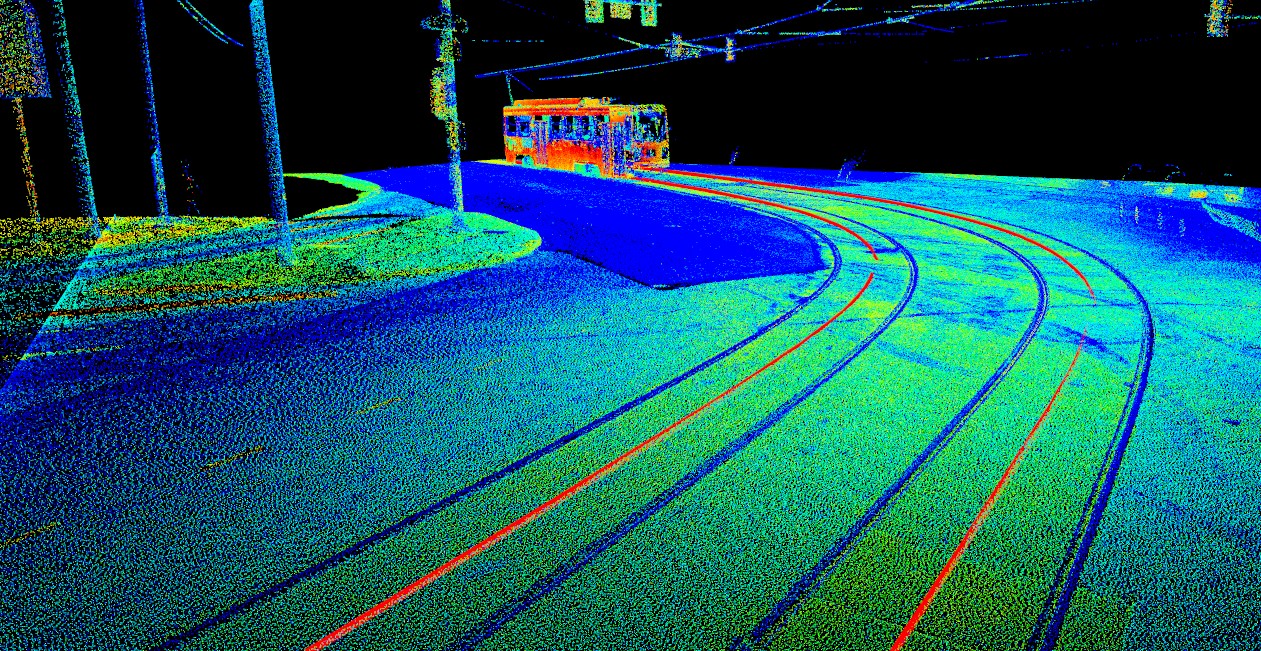 Survey professionals using Mobile LiDAR and track geometry cart technology to collect 3D as-built scans.