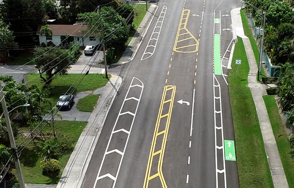 aerial of roadway and bike lane