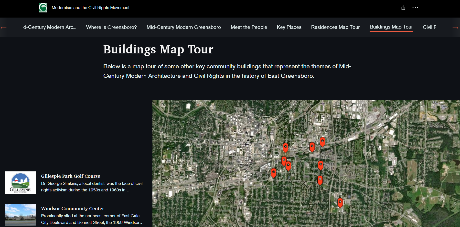 screenshot of story maps for civil rights movement