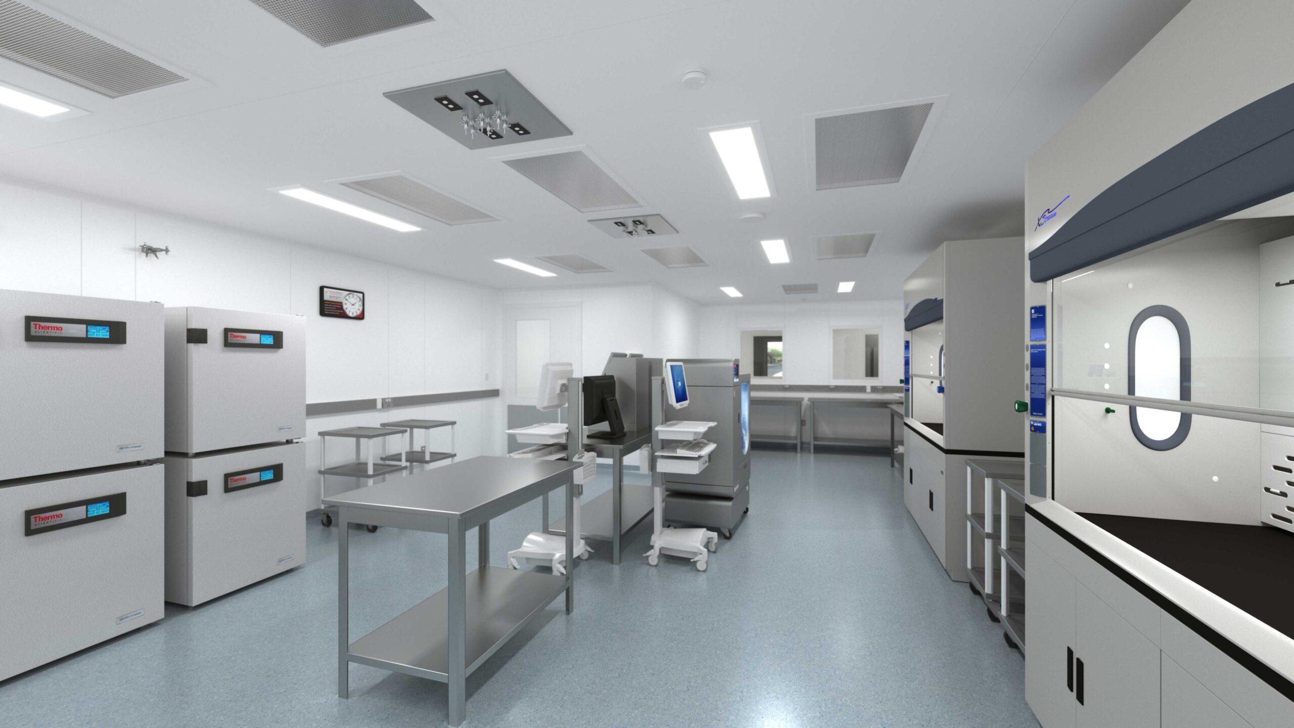 Cell Therapy production facility featuring a cleanroom suite with equipment and other systems.