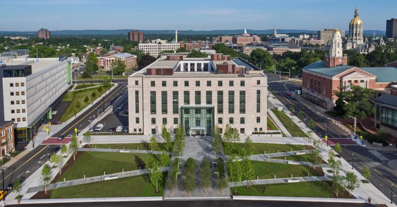 Aerial view of Connecticut State Office Building.