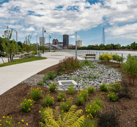 City of Rochester West River Wall sidewalk and landscape architecture