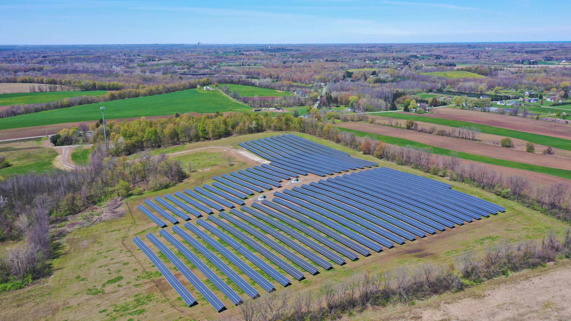 Aerial of Frey Road Solar Field - example of renewable energy engineering
