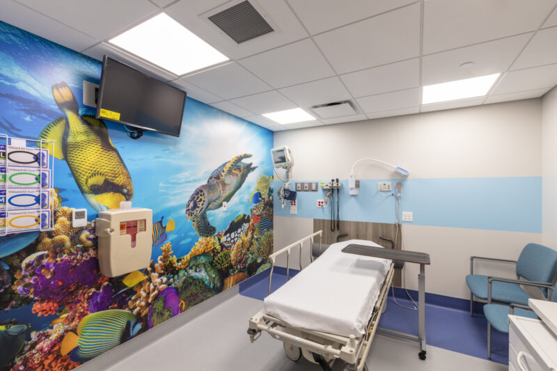 Nautical themed exam room in Bristol Hospital Emergency Center.