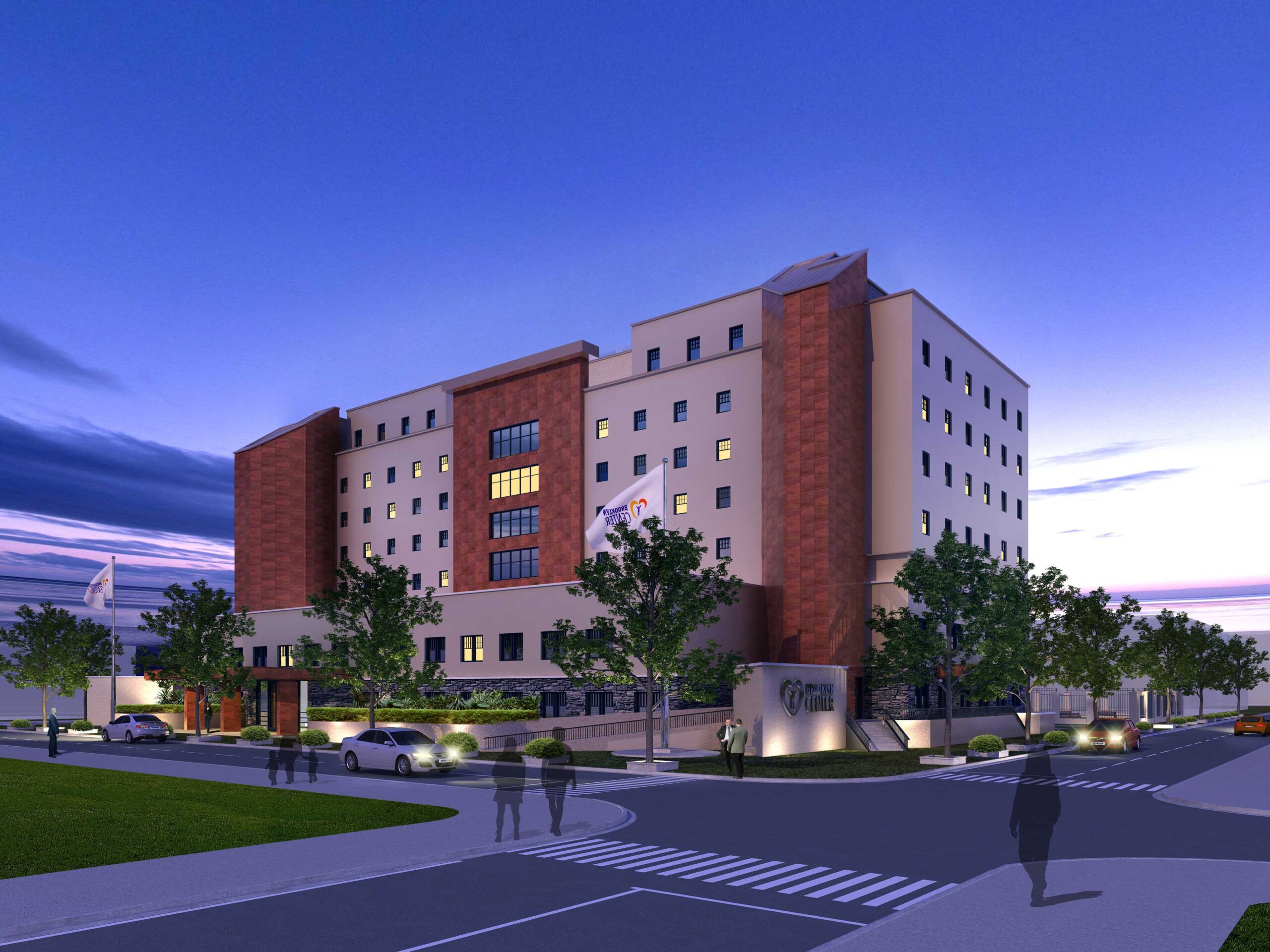 Pedestrians and drivers outside of Brooklyn Center.