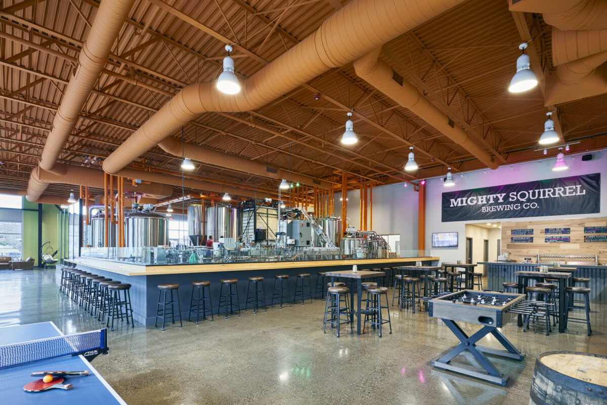 Architectural photos of Mighty Squirrel brewery in Waltham, MA for Phase Zero Design.