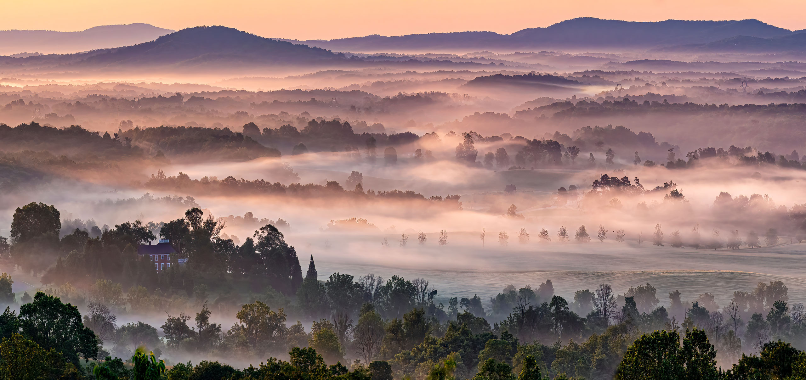 Foggy morning across Virginia mountains