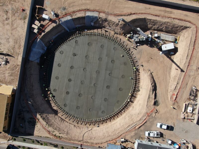 Aerial of water storage tank under construction