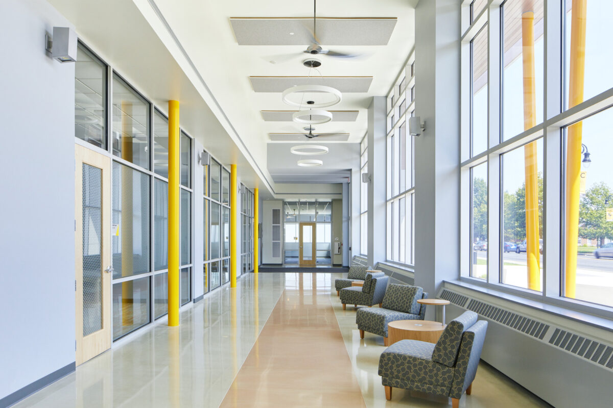 Interiors and Exteriors of the American International College's Health Sciences Building, by Phase Zero Design.