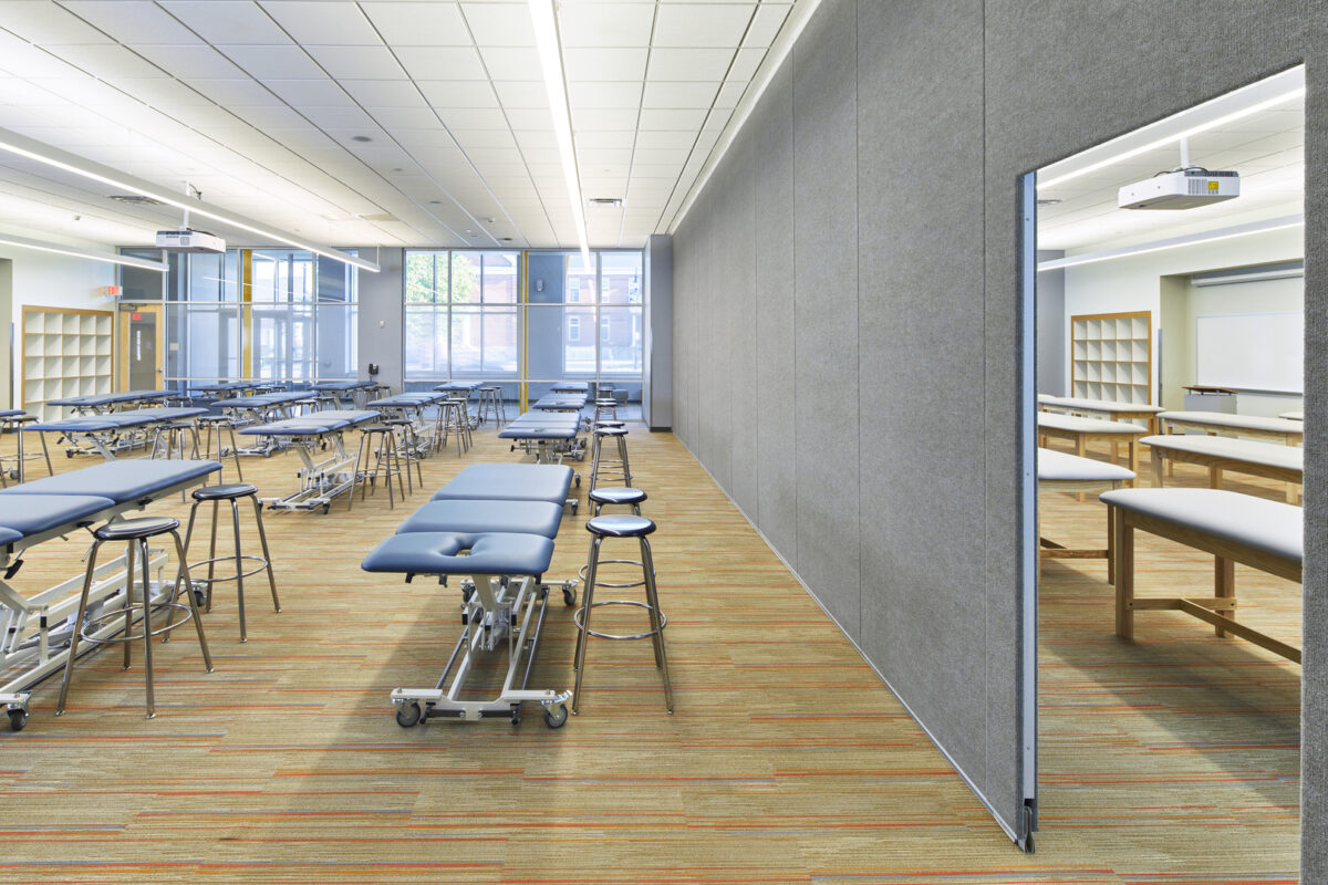 Interiors and Exteriors of the American International College's Health Sciences Building, by Phase Zero Design.