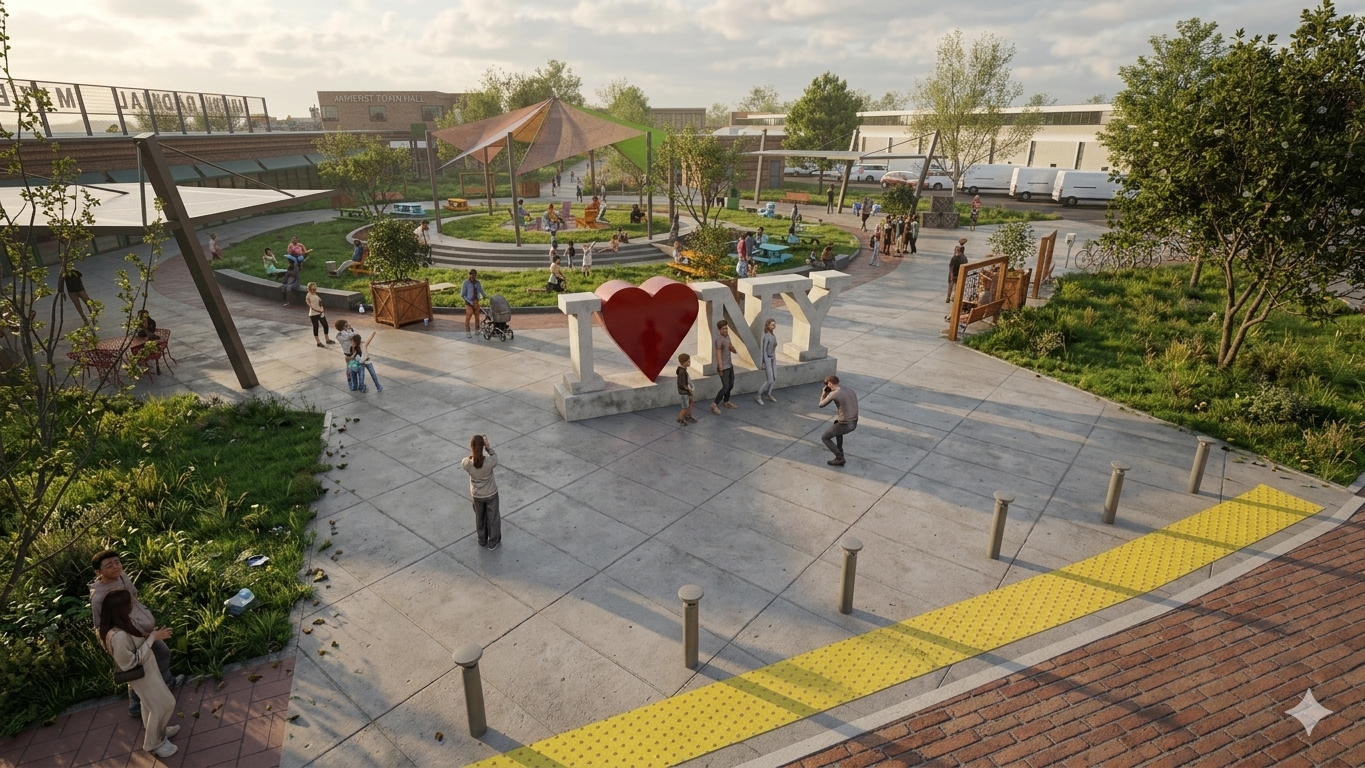 Market Gateway rendering of the Central New York Regional Market featuring the "I Heart New York" sign.