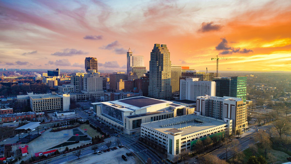 Downtown Raleigh, North Carolina, USA Drone Skyline Aerial