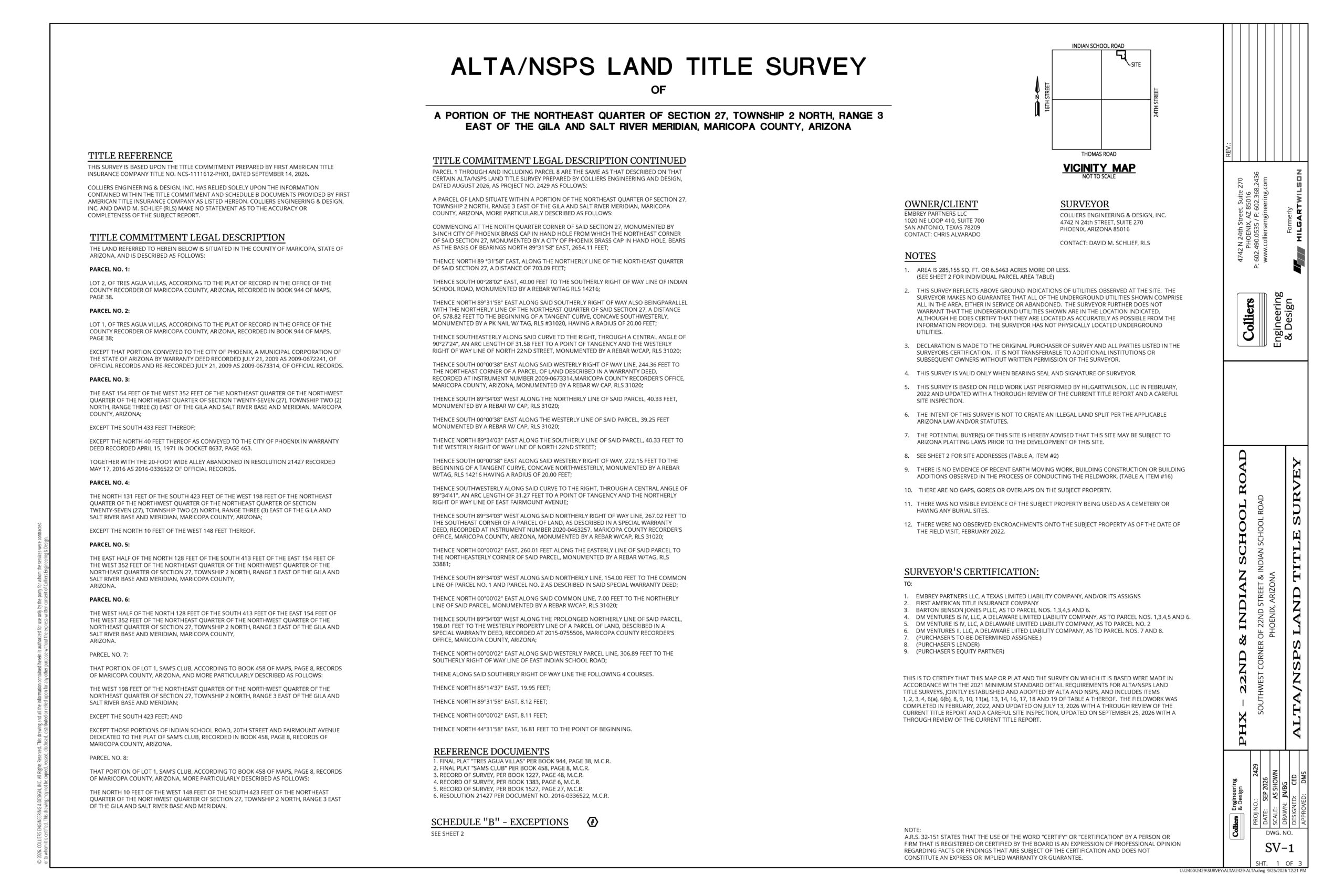 ALTA/NSPS Land Title Survey featuring details including basis of bearing, flood zone designation and client information.